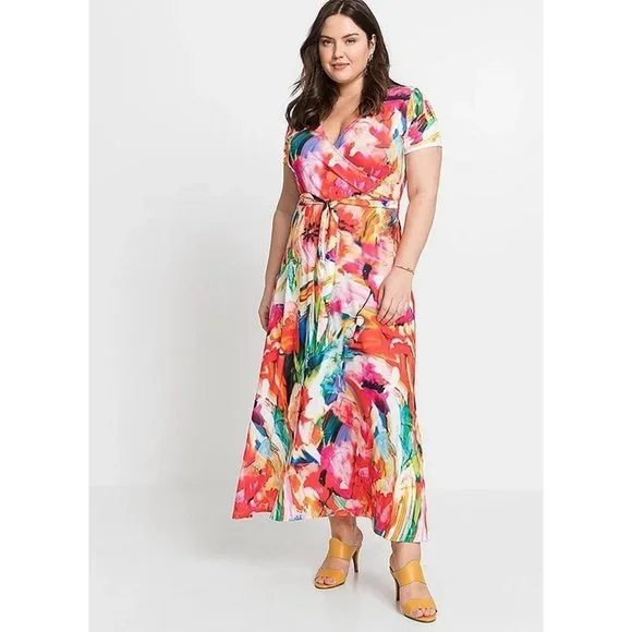 VENUS | Dresses | Venus Womens Abstract Print Wrap Maxi Dress J22846 Short Sleeve Pink Orange S | Poshmark VENUS | Dresses | Venus Womens Abstract Print Wrap Maxi Dress J22846 Short Sleeve Pink Orange S | Poshmark